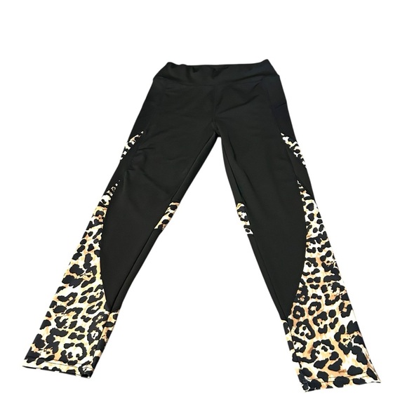 Leopard Print Panel Leggings Athletic Activewear Yoga Pants - Picture 1 of 5